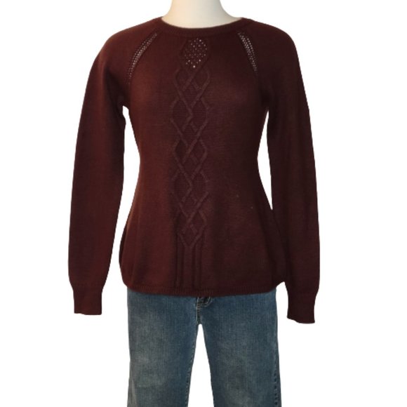 LOFT Sweaters - Loft Maroon Ladies Crew Neck Cable Knit Sweater Cotton Blend Size M, NWT